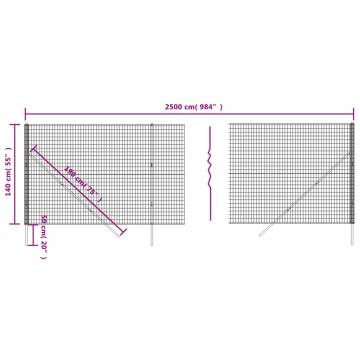 Wire Mesh Fence Anthracite 1.4x25m - Galvanised Steel