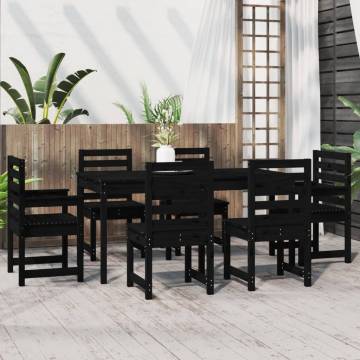 7 Piece Black Solid Wood Pine Garden Dining Set