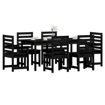 7 Piece Black Solid Wood Pine Garden Dining Set