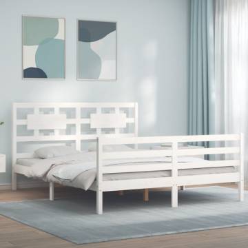 King Size White Bed Frame with Headboard - Solid Pine Wood