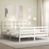 King Size White Bed Frame with Headboard - Solid Pine Wood