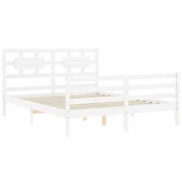 King Size White Bed Frame with Headboard - Solid Pine Wood