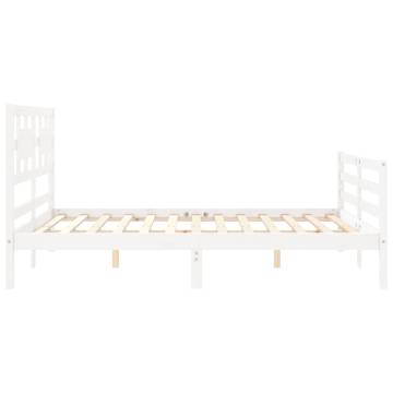 King Size White Bed Frame with Headboard - Solid Pine Wood