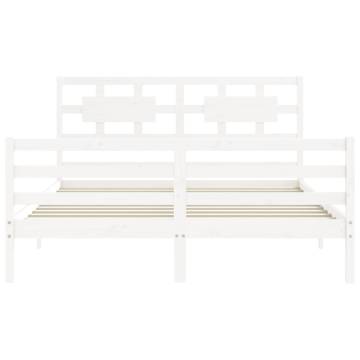 King Size White Bed Frame with Headboard - Solid Pine Wood