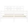 King Size White Bed Frame with Headboard - Solid Pine Wood