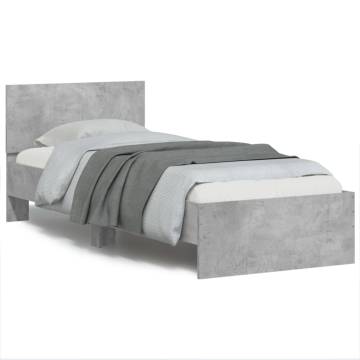 Concrete Grey Bed Frame with LED Lights - 90x200 cm