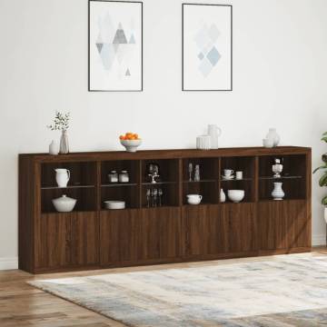 Modern Sideboard with LED Lights - Brown Oak | Hipo Market