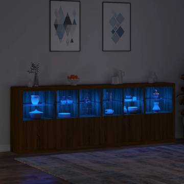 Modern Sideboard with LED Lights - Brown Oak | Hipo Market