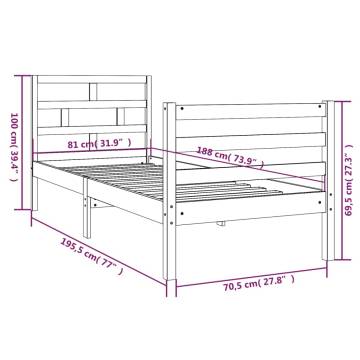 Solid Wood Bed Frame 75x190 cm - Modern Small Single Design