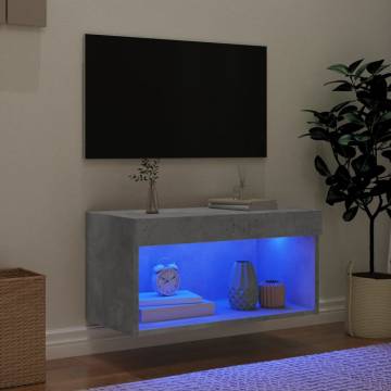 Stylish TV Cabinet with LED Lights - Concrete Grey 60x30x30 cm