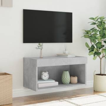 Stylish TV Cabinet with LED Lights - Concrete Grey 60x30x30 cm