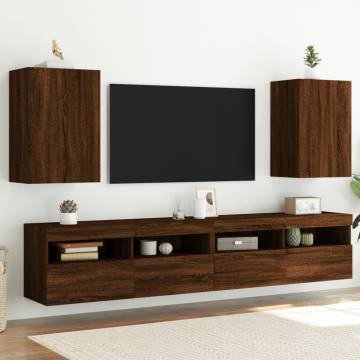 Stylish Brown Oak TV Wall Cabinets - Set of 2 | HipoMarket UK