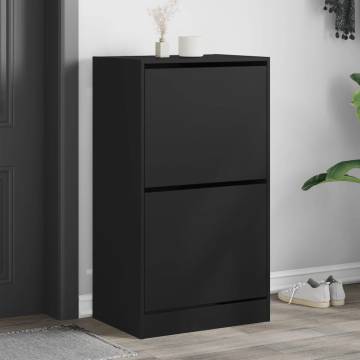 Shoe Cabinet with 2 Flip-Drawers - Black 60x42x108 cm | HipoMarket