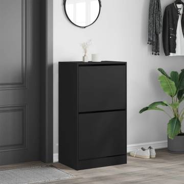 Shoe Cabinet with 2 Flip-Drawers - Black 60x42x108 cm | HipoMarket