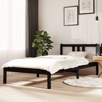 Black Solid Wood Bed Frame 90x190 cm - Stylish & Sturdy