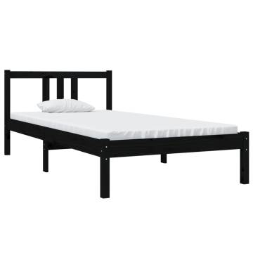 Black Solid Wood Bed Frame 90x190 cm - Stylish & Sturdy