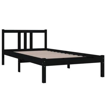 Black Solid Wood Bed Frame 90x190 cm - Stylish & Sturdy