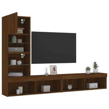 4 Piece TV Wall Units with LED - Brown Oak Engineered Wood