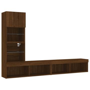 4 Piece TV Wall Units with LED - Brown Oak Engineered Wood