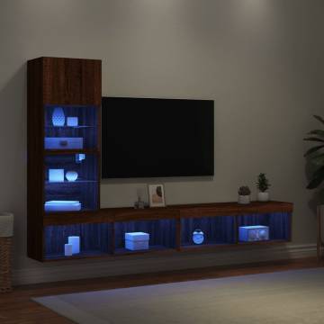 4 Piece TV Wall Units with LED - Brown Oak Engineered Wood