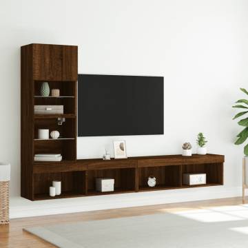 4 Piece TV Wall Units with LED - Brown Oak Engineered Wood