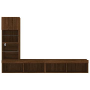 4 Piece TV Wall Units with LED - Brown Oak Engineered Wood