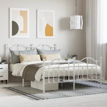 Elegant White Metal Bed Frame with Headboard 140x190 cm