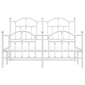 Elegant White Metal Bed Frame with Headboard 140x190 cm