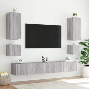 Stylish TV Wall Cabinet with LED Lights - Grey Sonoma