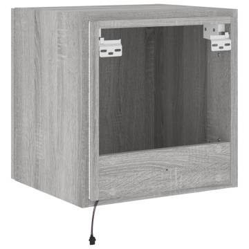 Stylish TV Wall Cabinet with LED Lights - Grey Sonoma