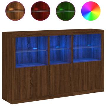 Stylish Brown Oak Sideboard with LED Lights - Hipomarket