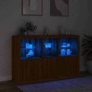 Stylish Brown Oak Sideboard with LED Lights - Hipomarket