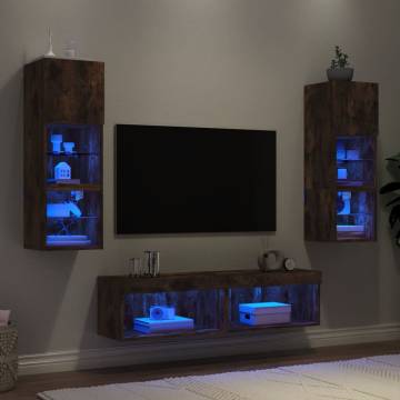 Stylish 6 Piece TV Wall Units with LED Smoked Oak Finish