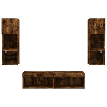 Stylish 6 Piece TV Wall Units with LED Smoked Oak Finish