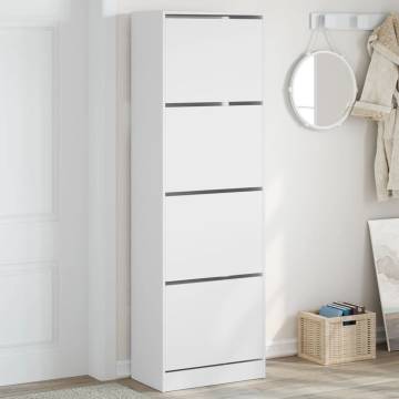 Shoe Cabinet with 4 Flip-Drawers - Stylish White Storage