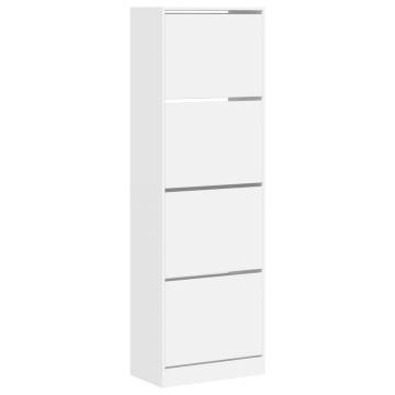 Shoe Cabinet with 4 Flip-Drawers - Stylish White Storage