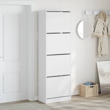 Shoe Cabinet with 4 Flip-Drawers - Stylish White Storage