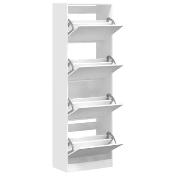 Shoe Cabinet with 4 Flip-Drawers - Stylish White Storage