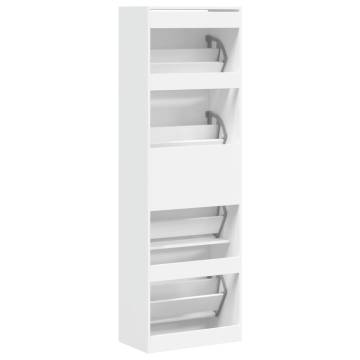 Shoe Cabinet with 4 Flip-Drawers - Stylish White Storage