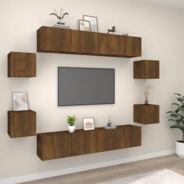 8 Piece Brown Oak TV Cabinet Set - Stylish & Practical