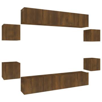 8 Piece Brown Oak TV Cabinet Set - Stylish & Practical