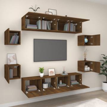 8 Piece Brown Oak TV Cabinet Set - Stylish & Practical