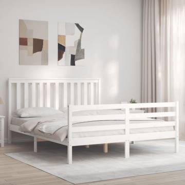 White King Size Bed Frame with Headboard - Solid Pine Wood