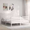 Bed Frame with Headboard White King Size Solid Wood Colour white Size 150 x 200 cm 