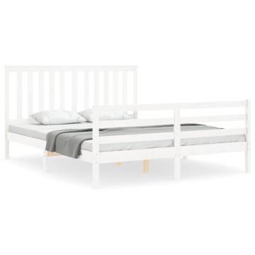 White King Size Bed Frame with Headboard - Solid Pine Wood