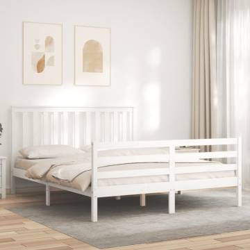 White King Size Bed Frame with Headboard - Solid Pine Wood