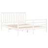 White King Size Bed Frame with Headboard - Solid Pine Wood