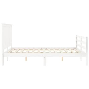 White King Size Bed Frame with Headboard - Solid Pine Wood