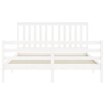 White King Size Bed Frame with Headboard - Solid Pine Wood