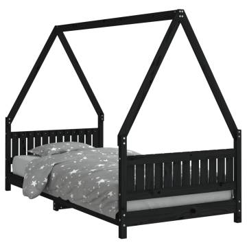 Kids Black Bed Frame 90x200 cm - Solid Pine Wood